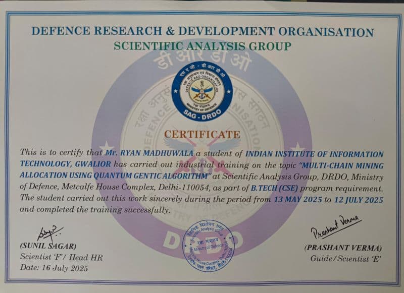 DRDO SAG industrial training certificate